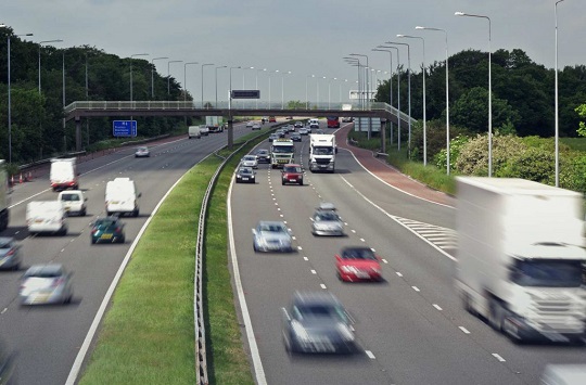 An image of a 3 lane motorway in the United Kingdom