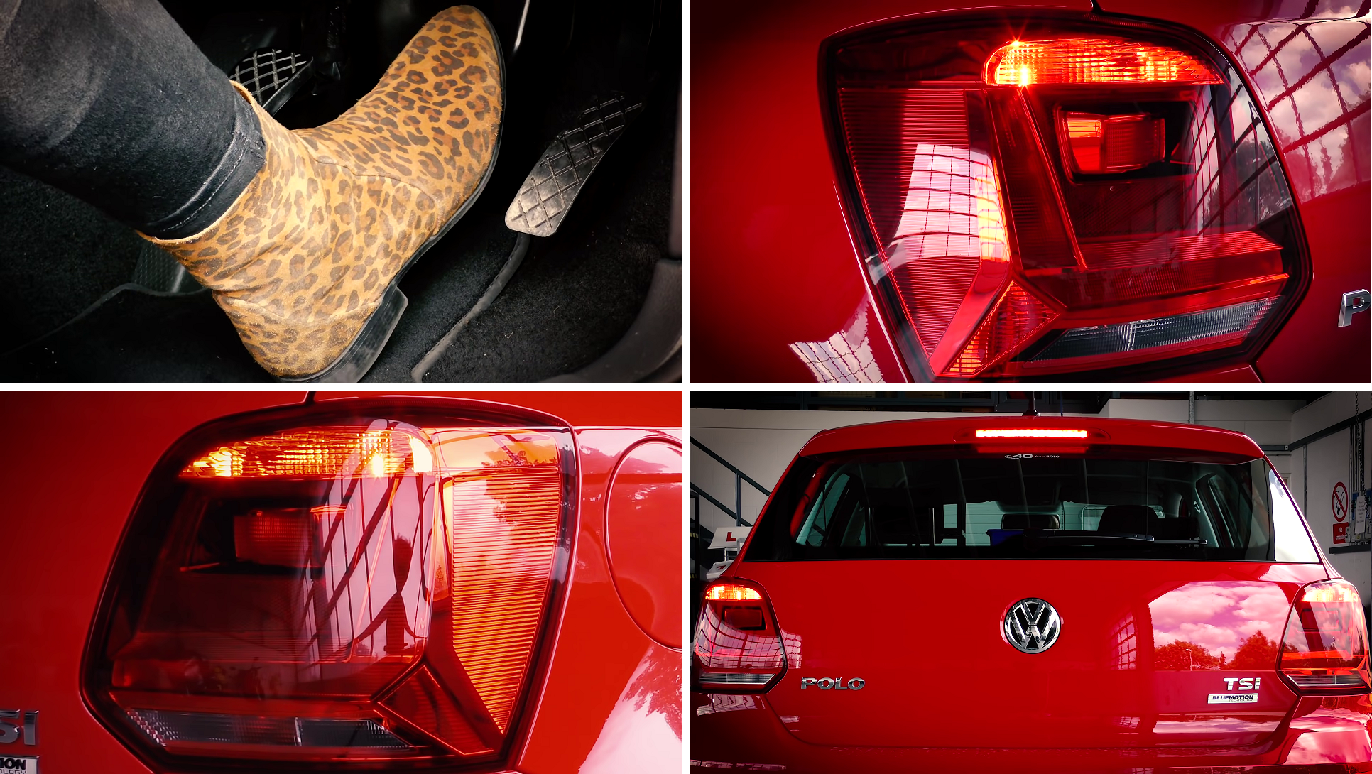 A unified guide captured in a single image, featuring four sequentially arranged images (1, 2, 3, 4) with white borders. The visual instructions offer a step-by-step demonstration on how to effectively check and verify the proper functioning of brake lights for optimal vehicle safety.