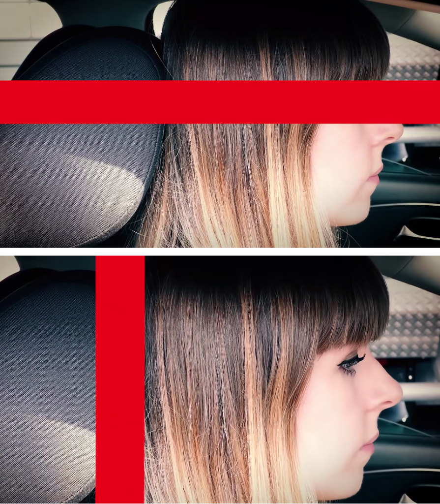 A combined image guide featuring two sequentially arranged images (1, 2) with a white border, illustrating the proper adjustment of the head restraint for optimal safety.